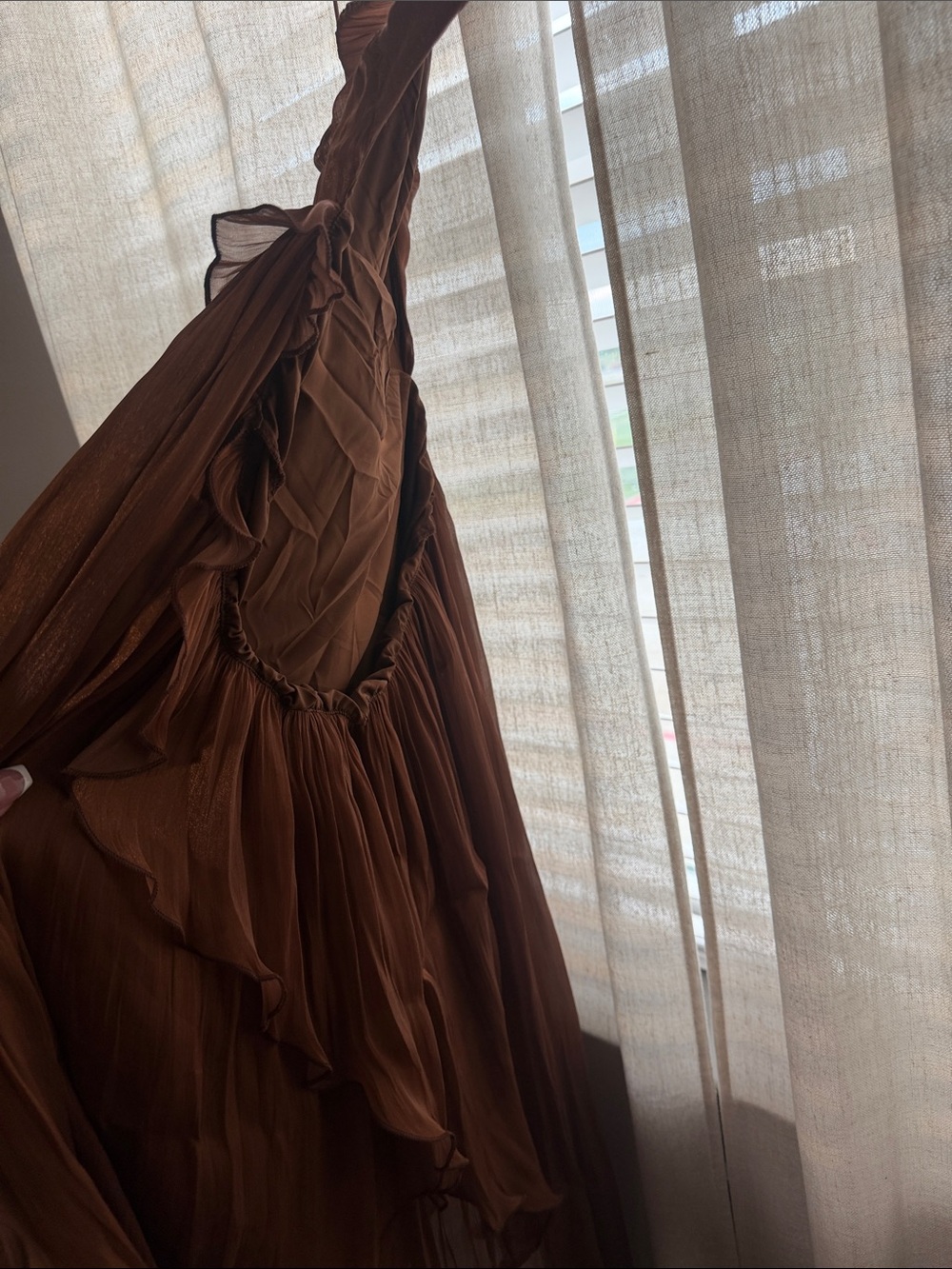 Brown Ruffle Chiffon High-Low Maxi Dress - Picture 4 of 4